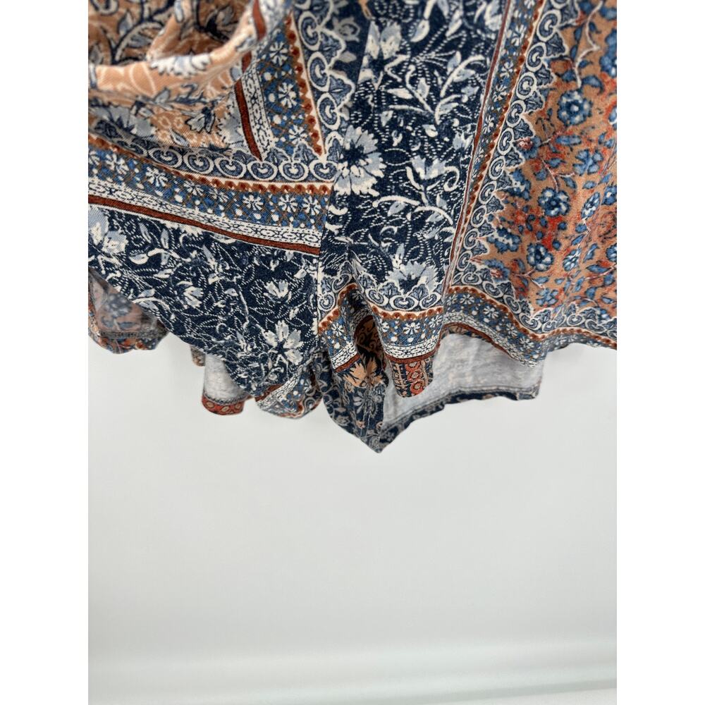 Earthbound Trading Co Blue Tan Floral Long Sleeve Romper Open Back Boho Women XL - Picture 5 of 9